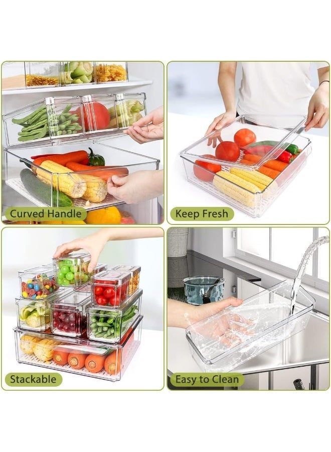 ايست من نون مجموعة منظمات ثلاجة تتكون من ١٠ صناديق بلاستيكية شفافة لتخزين الطعام مع أغطية - منظمات متعددة الأغراض للمطبخ والمخزن والثلاجة والمنزل - Image 3